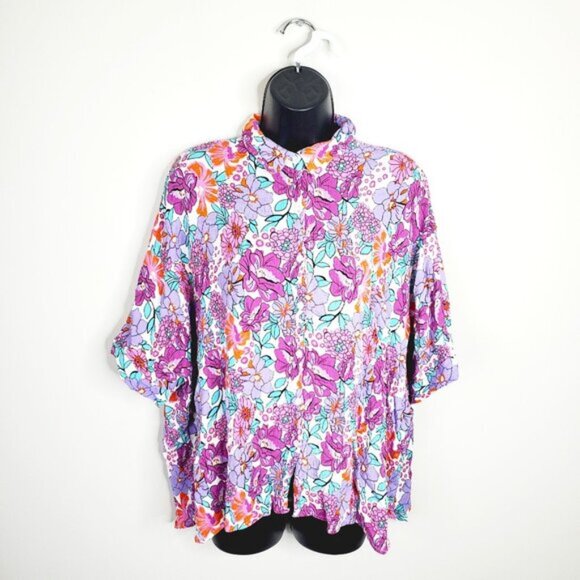 Vintage Orange Fashion Village Floral Coastal Grannycore Retro 90s Shirt L/XL - Picture 1 of 9